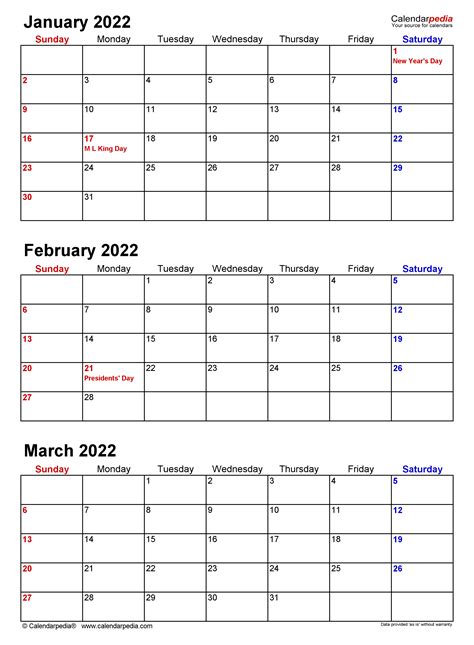 Printable Quarterly Calendar 2022